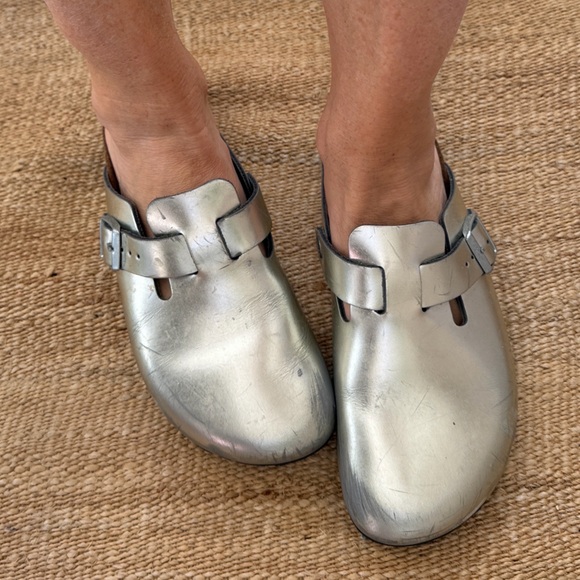 Birkenstock Shoes - Birkenstock Metallic Silver Clogs